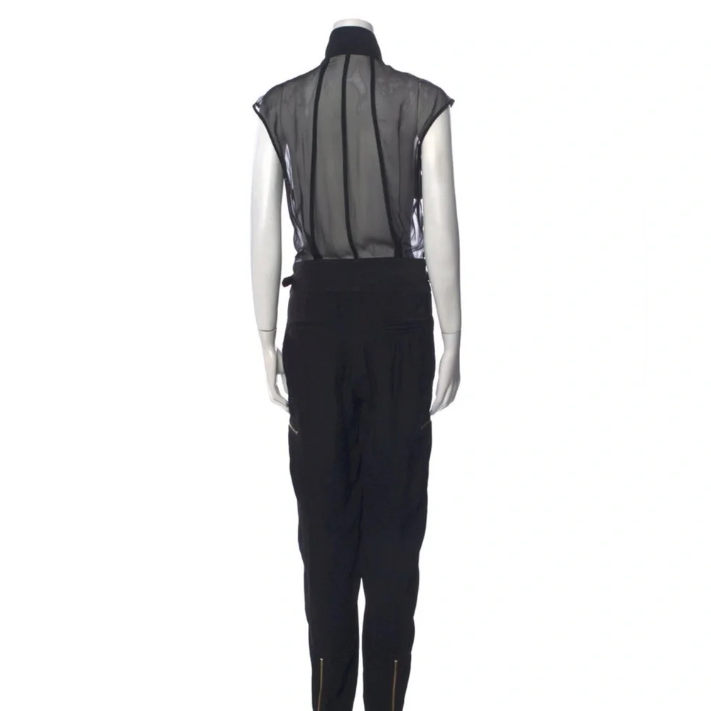 Jason Wu Black Sheer Utility Jumpsuit XS (US 2) Gold Zip Detail - Picture 2 of 16